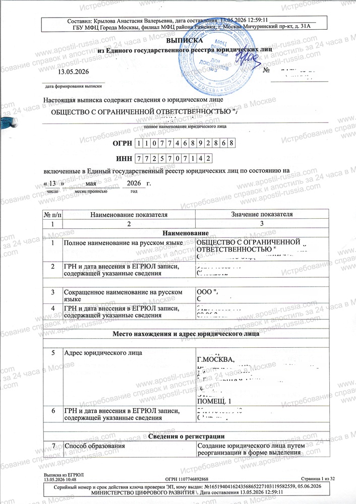 Выписка из ЕГРЮЛ и ЕГРИП
